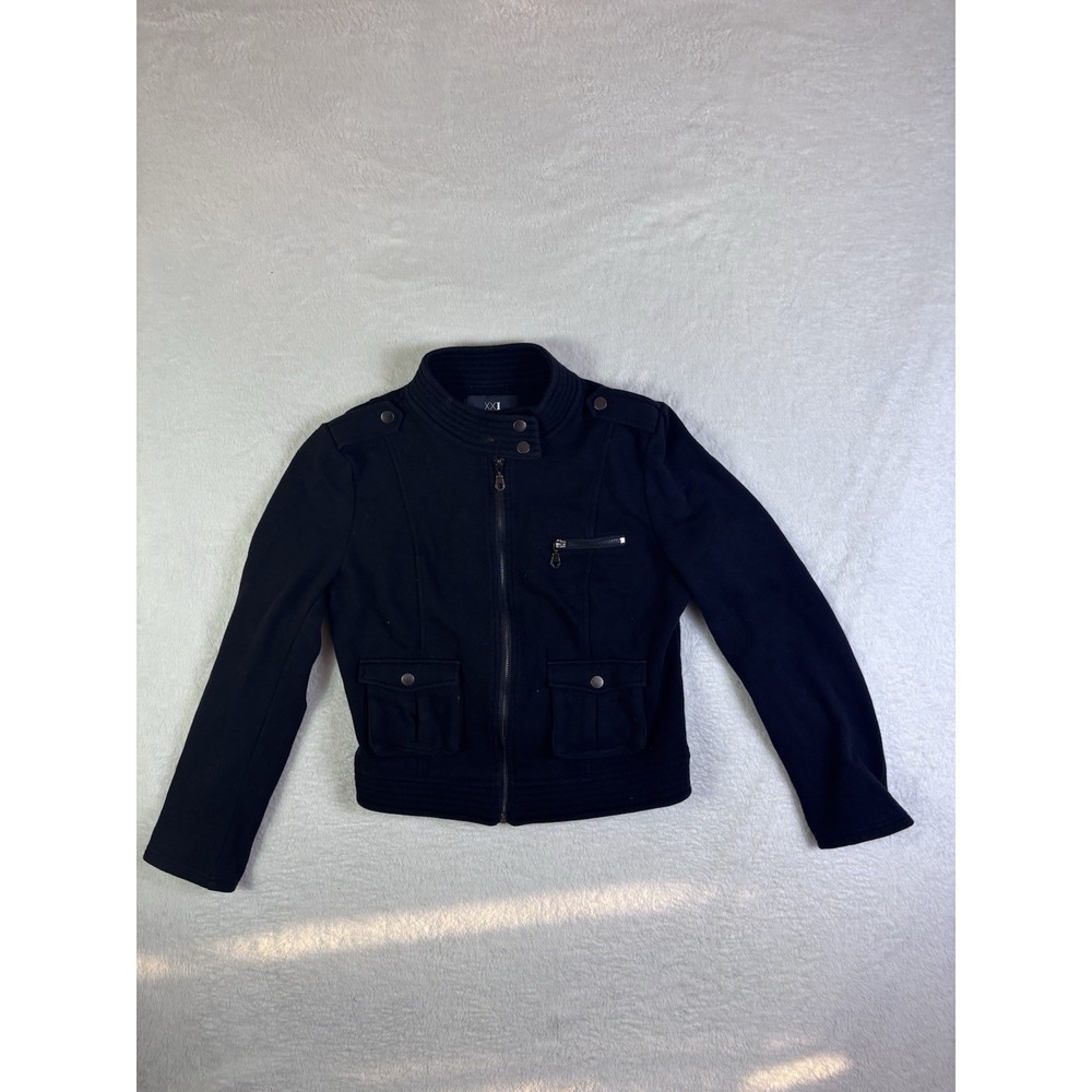 Womens Black Lightweight Jacket Zip up Silver size Large